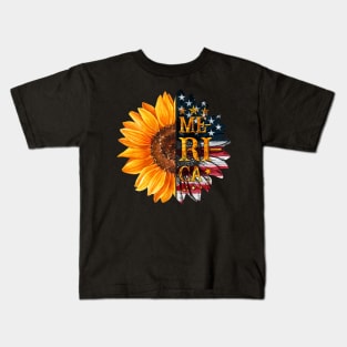 Merica Sunflower American Flag T shirt For 4th July Kids T-Shirt